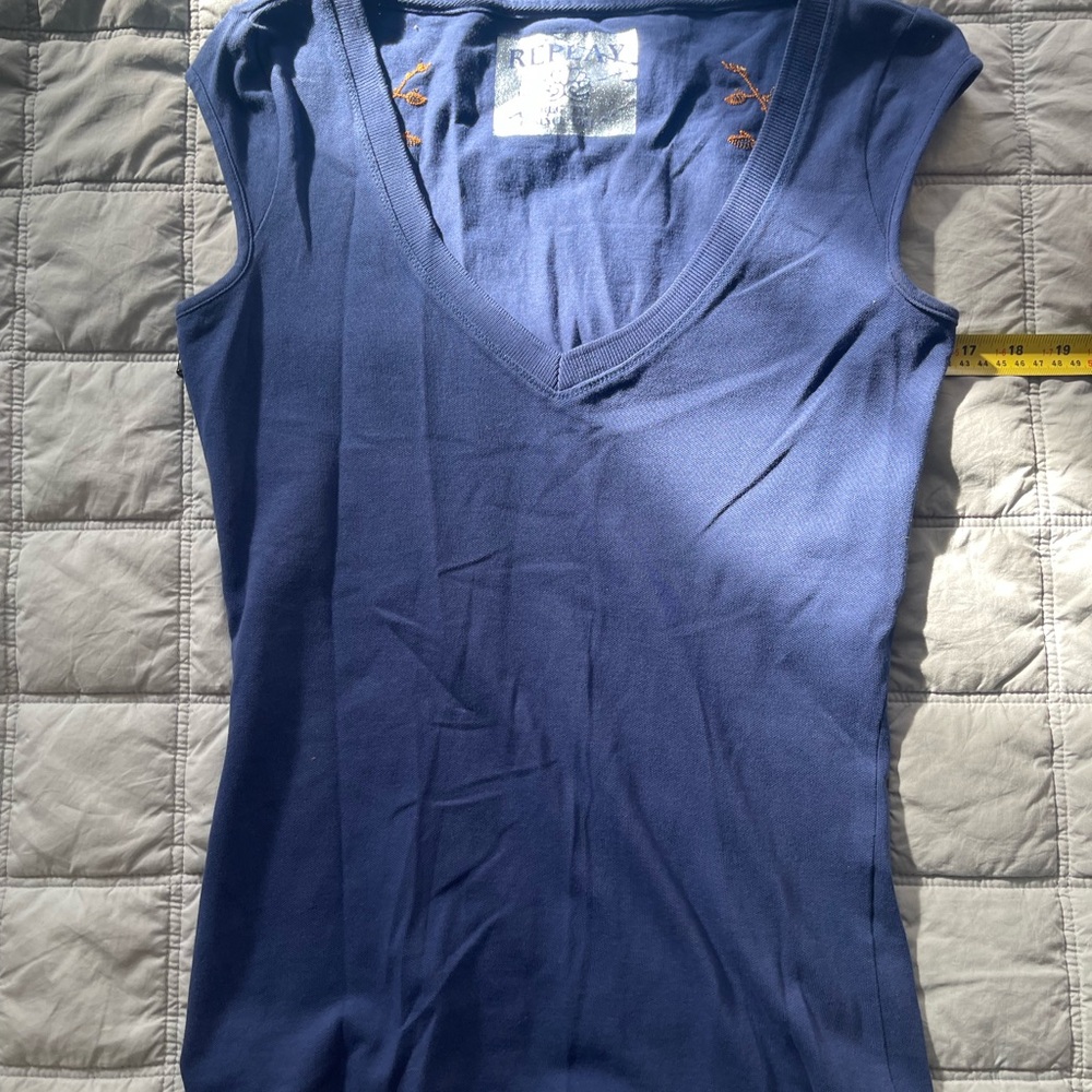 Replay Navy V-Neck Tank Top